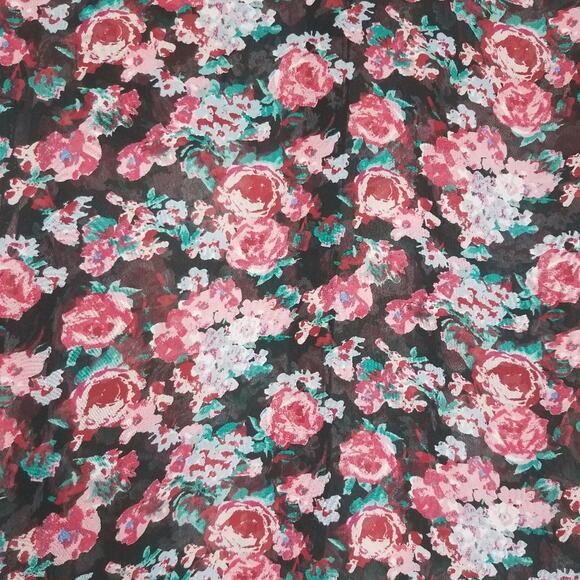 Anthropologie | Sheer Floral Short Sleeve Top Roses Red Green Black XS - Picture 4 of 7